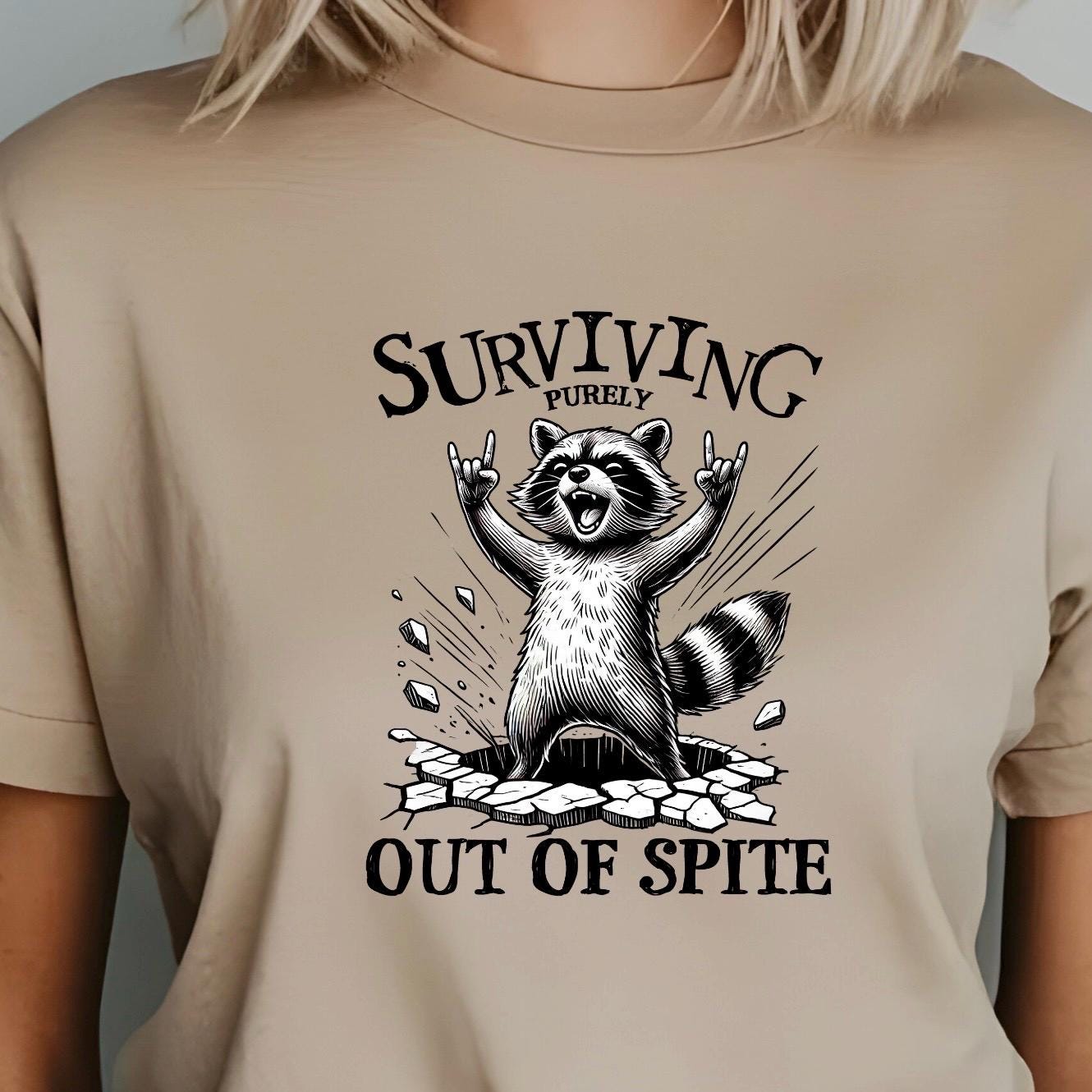 Surviving Out of Spite Raccoon Sweatshirt - Funny Graphic Tee