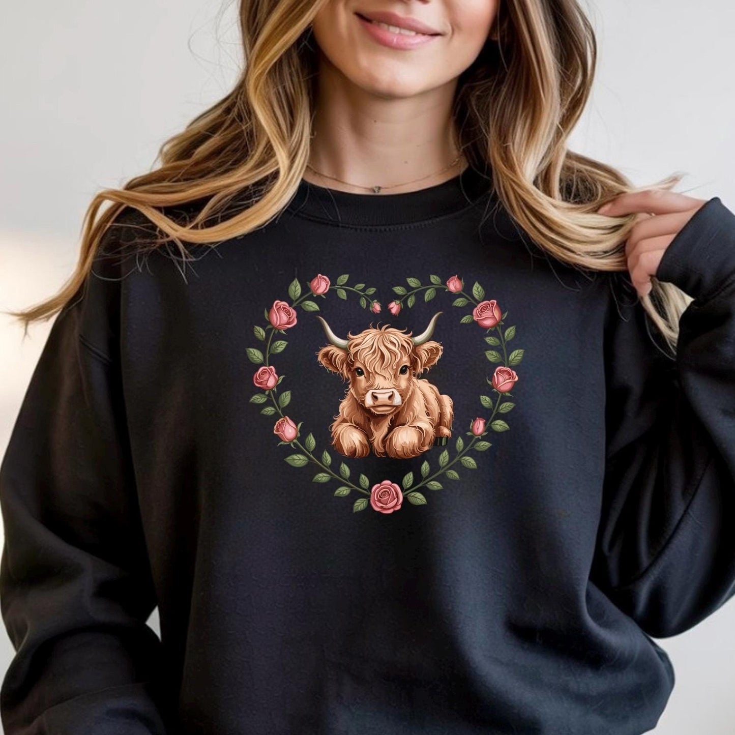Highland Cow Valentine Sweatshirt Shirt Cute Cow Love Gift for Animal Lovers Cozy Gildan