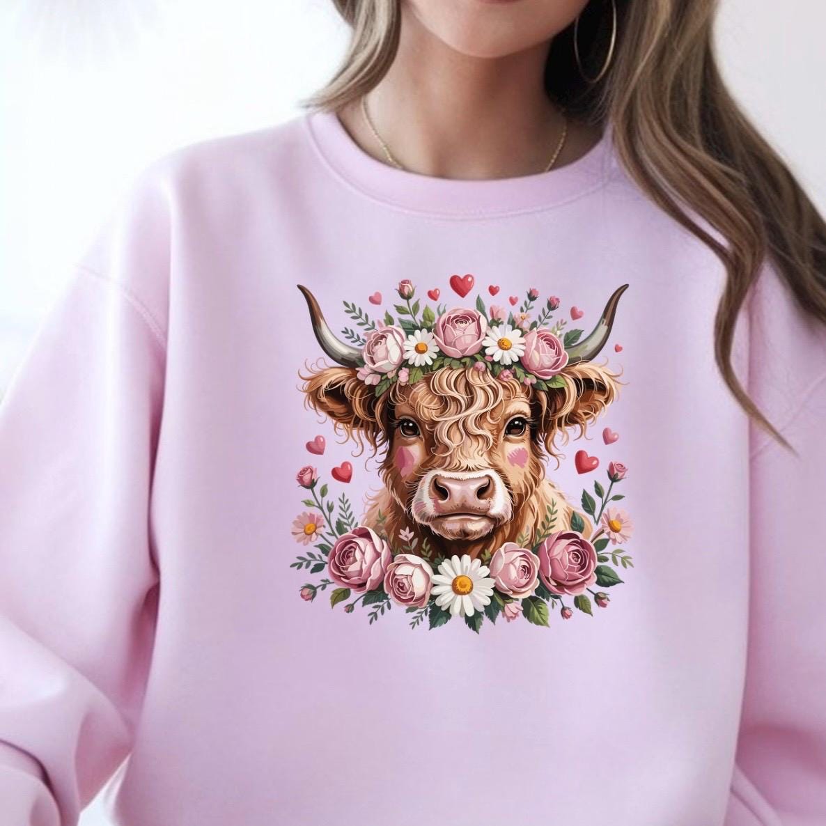 Highland Cow with Flower Crown T-Shirt or sweatshirt Cottagecore Western Graphic Tee