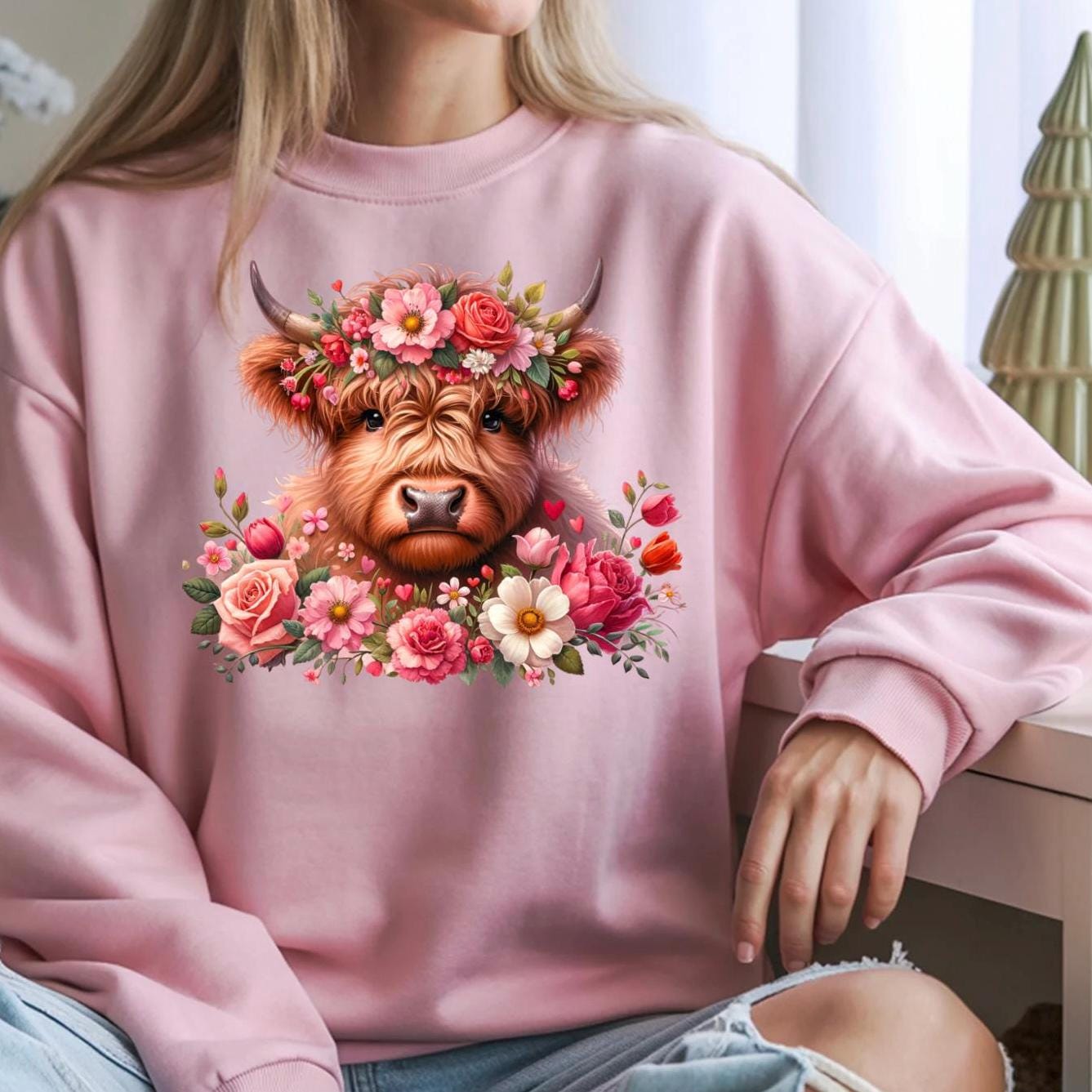 Highland Cow Floral Tee or sweatshirt
