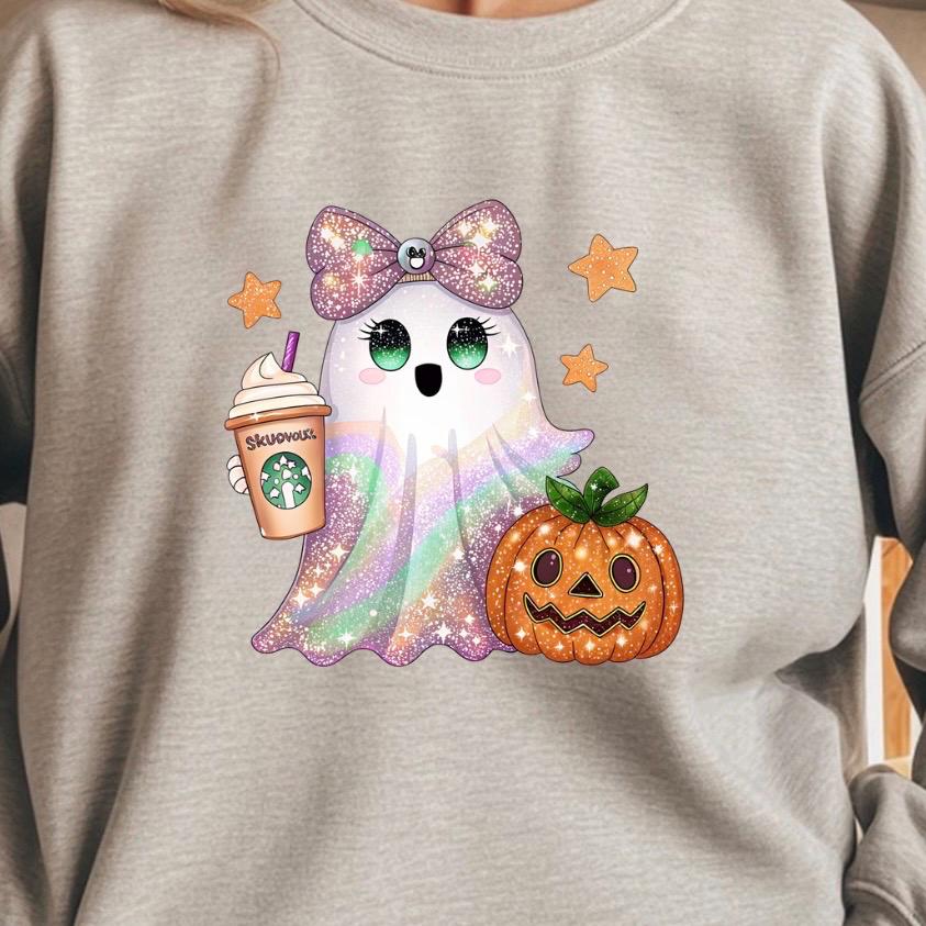 Sparkly Pastel Ghost & Pumpkin Halloween Sweatshirt or T shirt