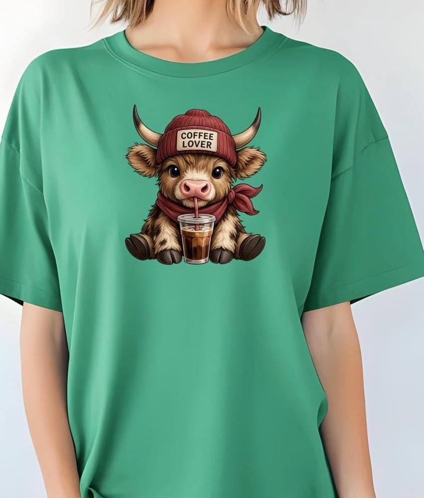 Cute Highland Cow "Coffee Lover" T-Shirt or Sweatshirt | Funny Iced Coffee Graphic Tee | Fall Aesthetic Crewneck