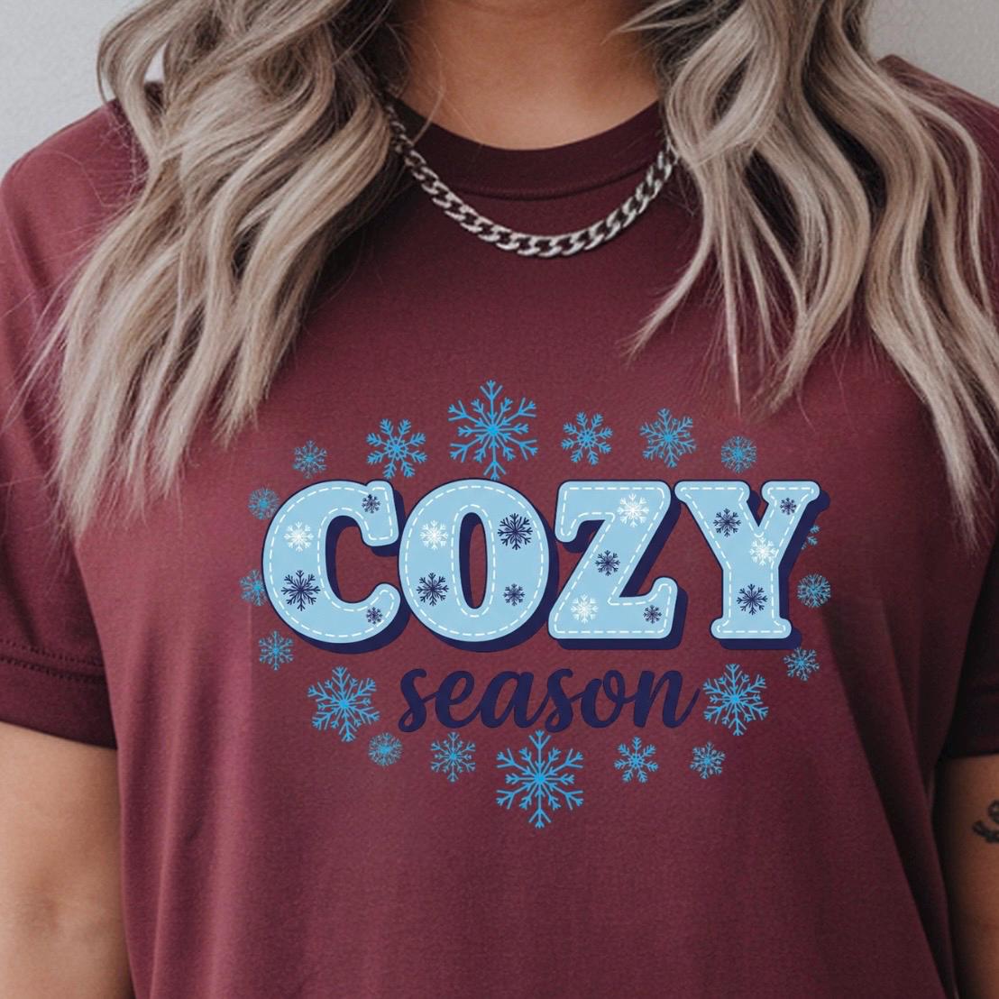 Cozy Season Shirt or Sweatshirt – Winter Snowflake Gildan Tee – Cozy Vibes Gift for Women