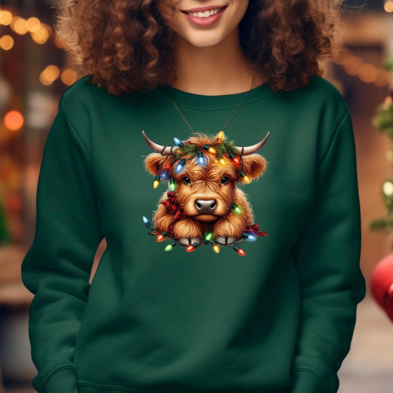 Festive Highland Cow Christmas Lights Sweatshirt or t shirt