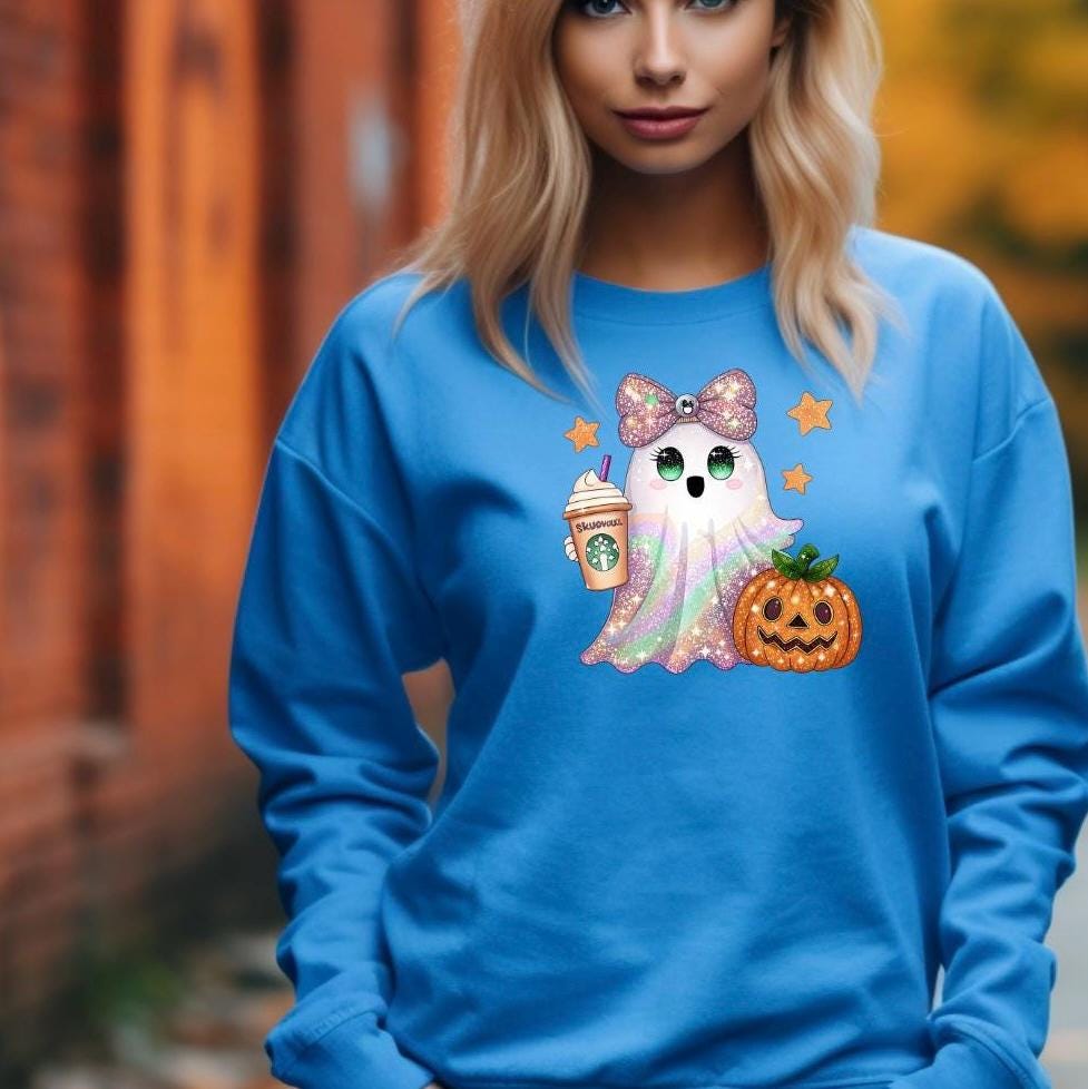 Sparkly Pastel Ghost & Pumpkin Halloween Sweatshirt or T shirt