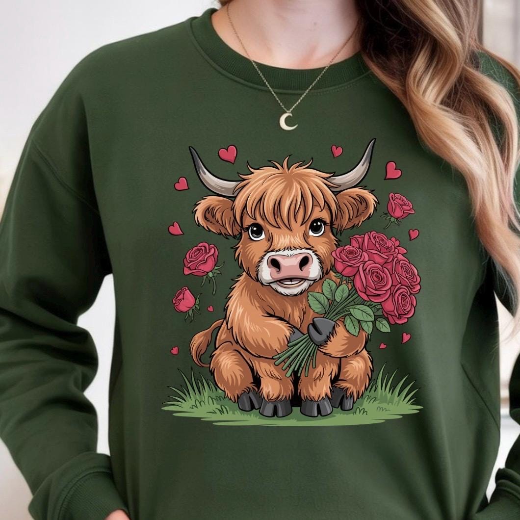 Highland Cow Valentine Shirt, Cute Cow Sweatshirt, Valentine Gift, Gildan Unisex Cozy Top