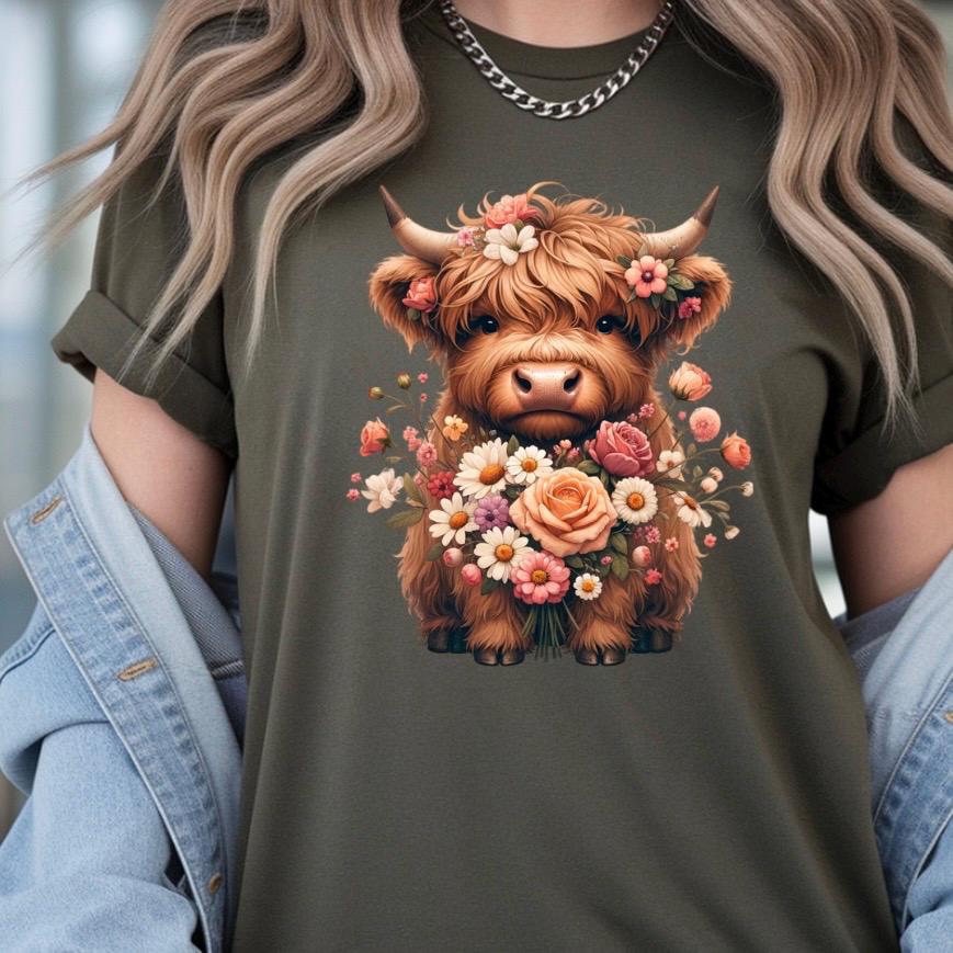 Highland Cow Floral Sweatshirt or T shirt