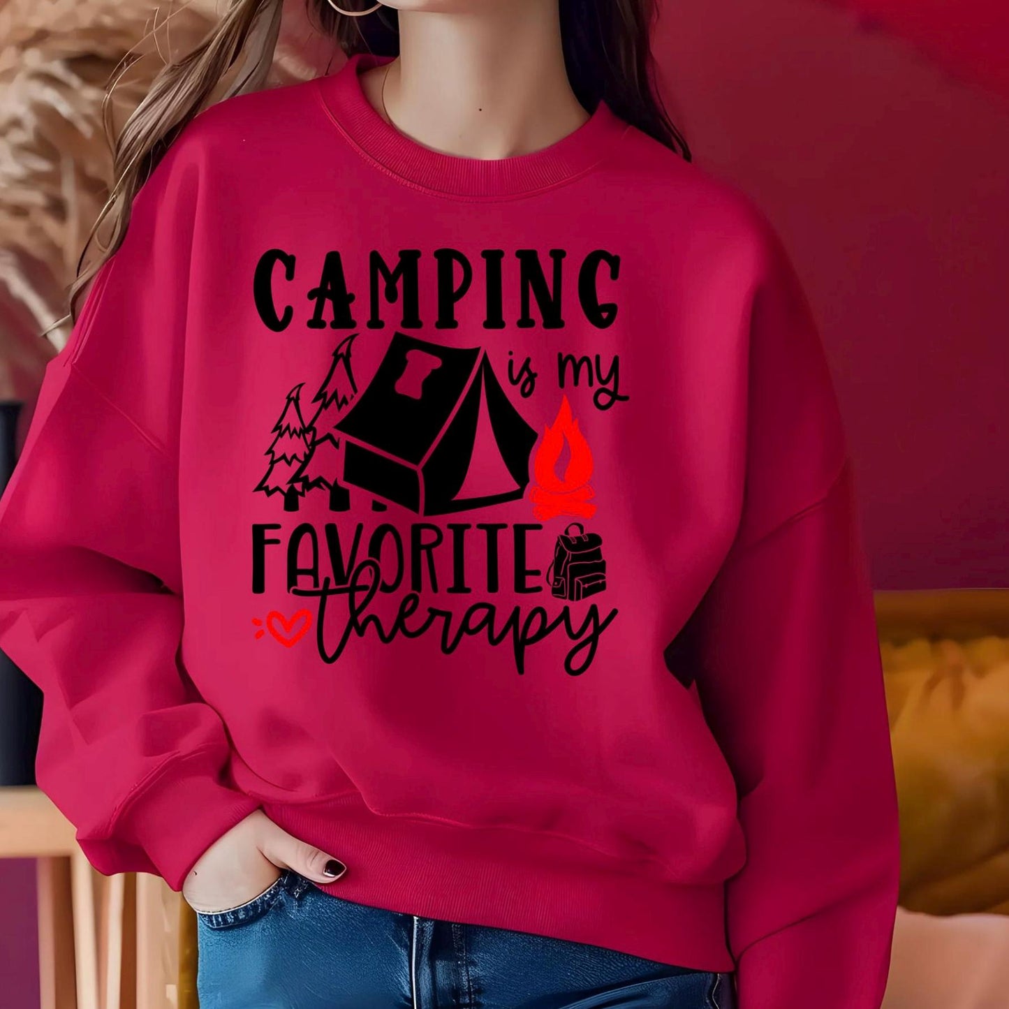 Camping Is My Favorite Therapy Shirt Sweatshirt – Gildan DTF Print – Nature Lover Tee