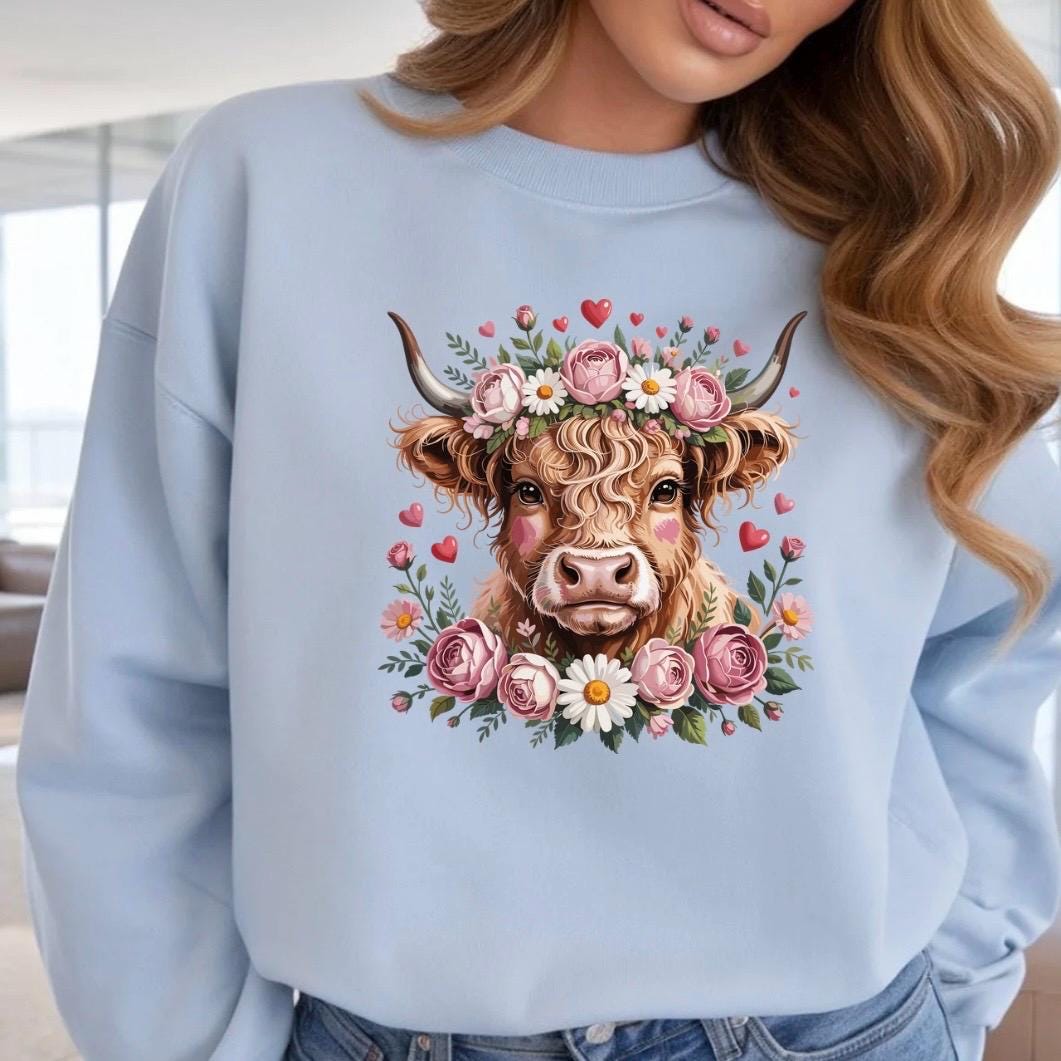 Highland Cow with Flower Crown T-Shirt or sweatshirt Cottagecore Western Graphic Tee