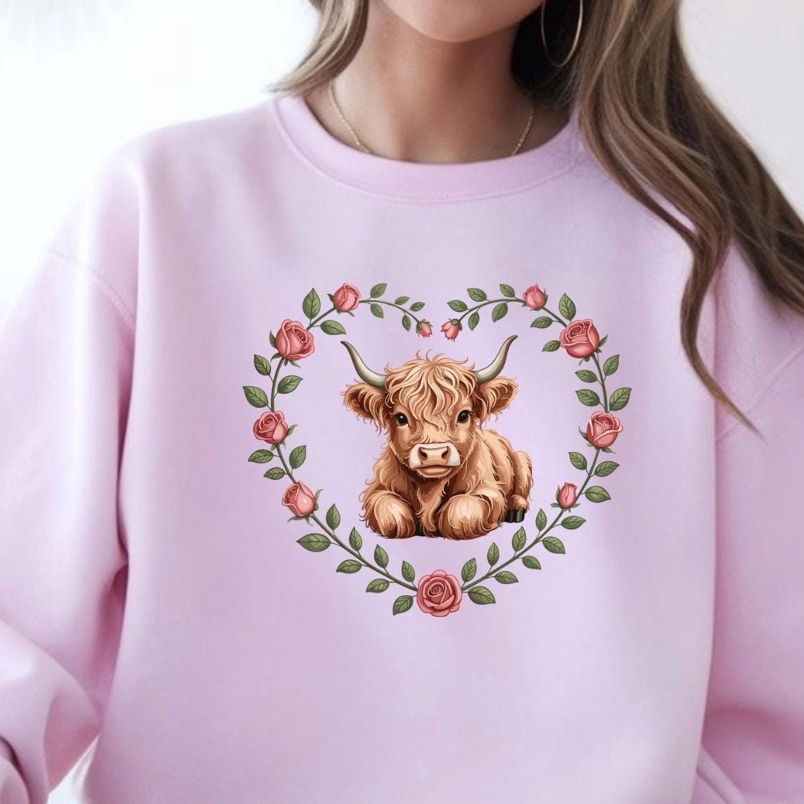Highland Cow Valentine Sweatshirt Shirt Cute Cow Love Gift for Animal Lovers Cozy Gildan