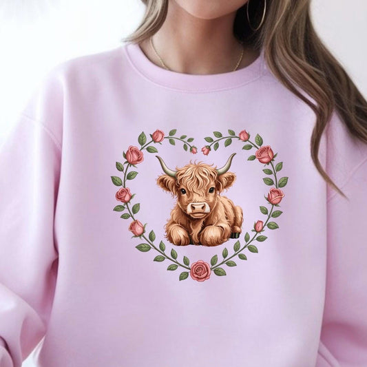 Highland Cow Valentine Sweatshirt Shirt Cute Cow Love Gift for Animal Lovers Cozy Gildan