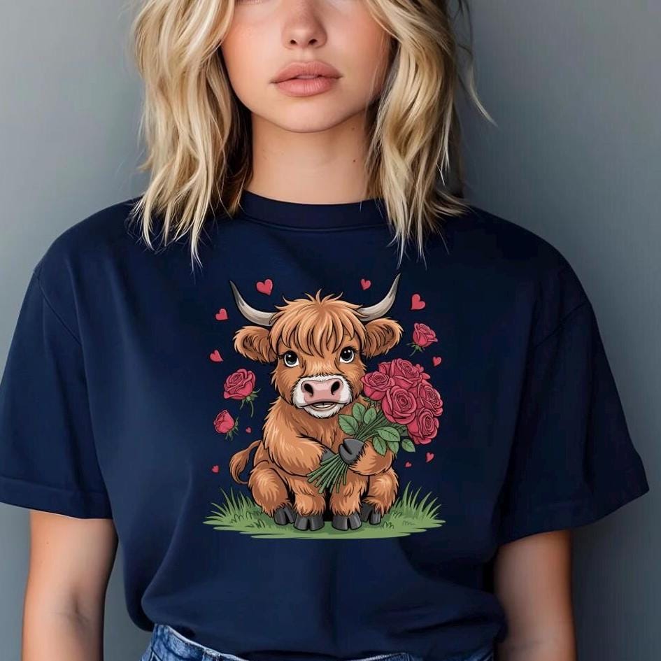 Highland Cow Valentine Shirt, Cute Cow Sweatshirt, Valentine Gift, Gildan Unisex Cozy Top