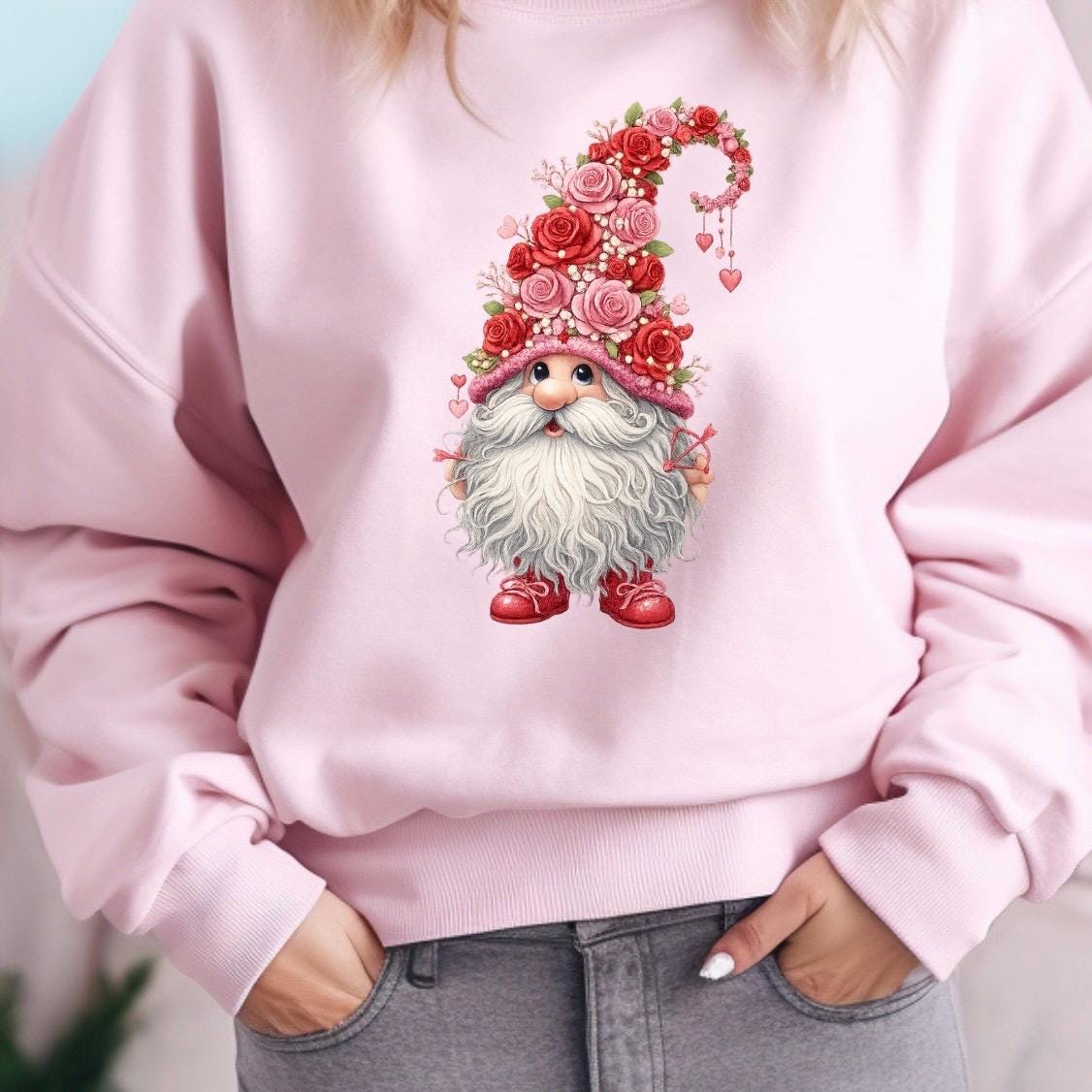 Valentine Gnome Shirt or Sweatshirt – Gildan Unisex Fit – Cute DTF Print for Women & Teens