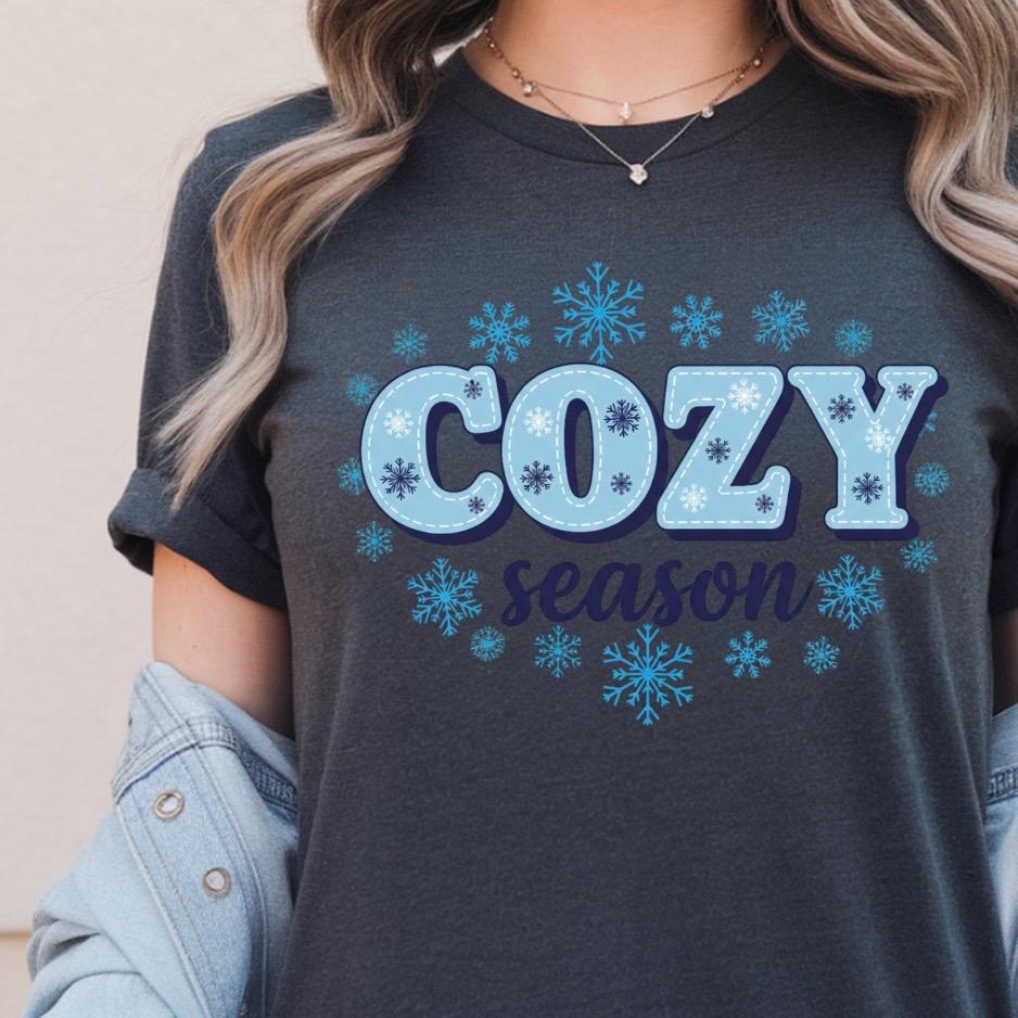 Cozy Season Shirt or Sweatshirt – Winter Snowflake Gildan Tee – Cozy Vibes Gift for Women
