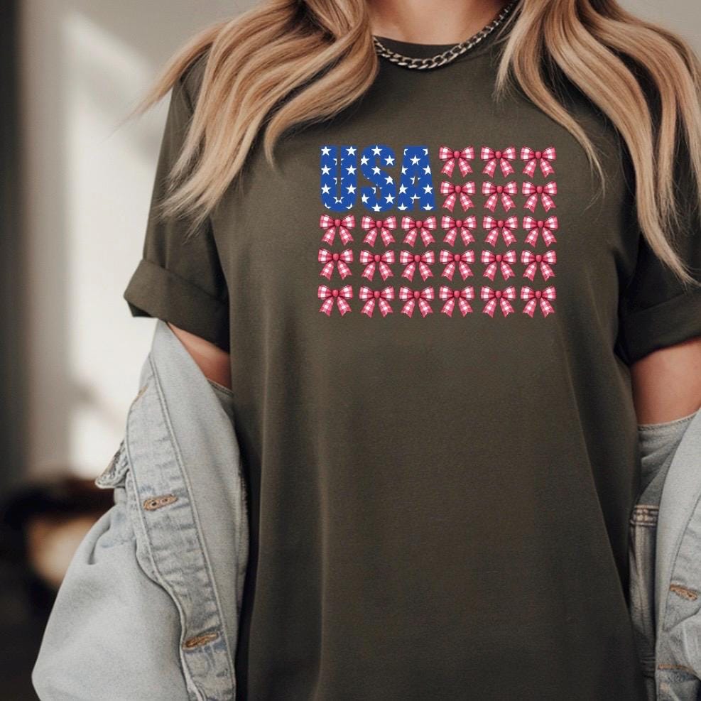 USA Bow Flag Sweatshirt | Patriotic Gingham Bows T-Shirt | 4th of July Shirt | Gildan DTF Print Unisex