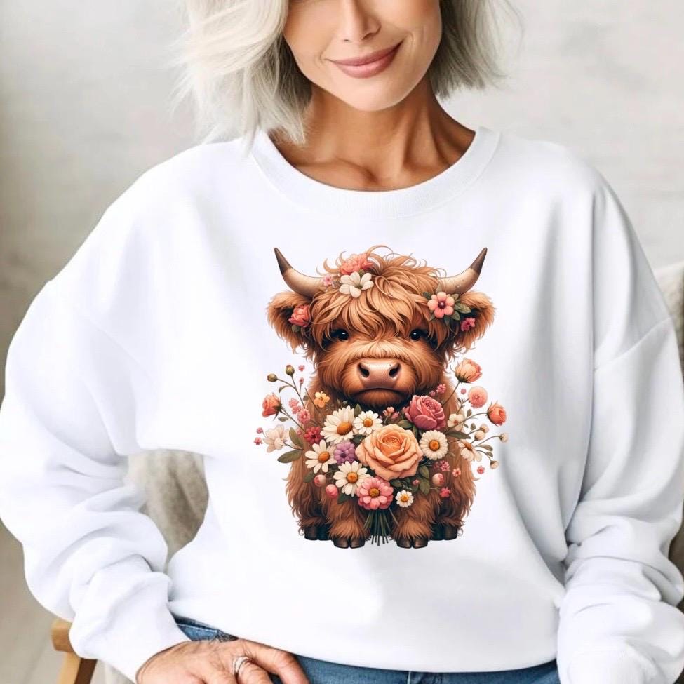 Highland Cow Floral Sweatshirt or t shirt
