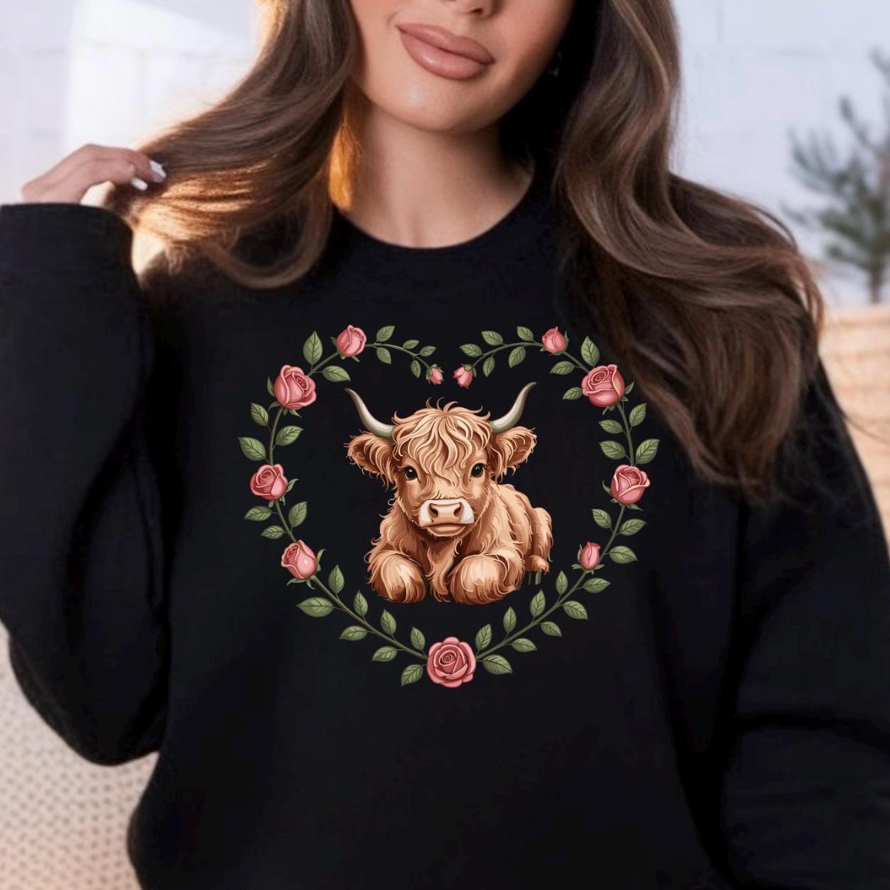Highland Cow Valentine Sweatshirt Shirt Cute Cow Love Gift for Animal Lovers Cozy Gildan
