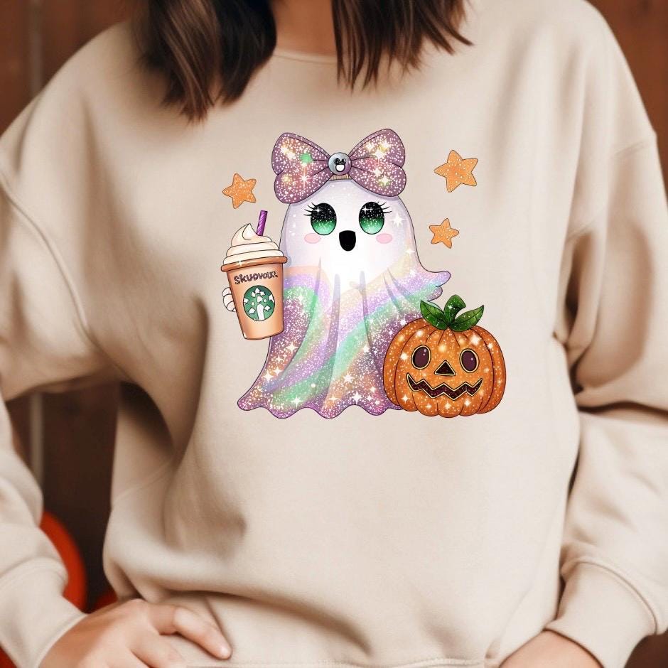 Sparkly Pastel Ghost & Pumpkin Halloween Sweatshirt or T shirt