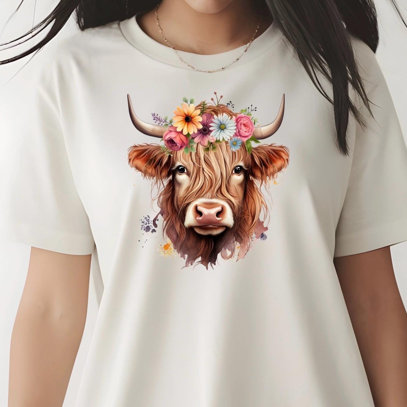 Floral Highland Cow Sweatshirt, Farm Animal Crewneck tshirt
