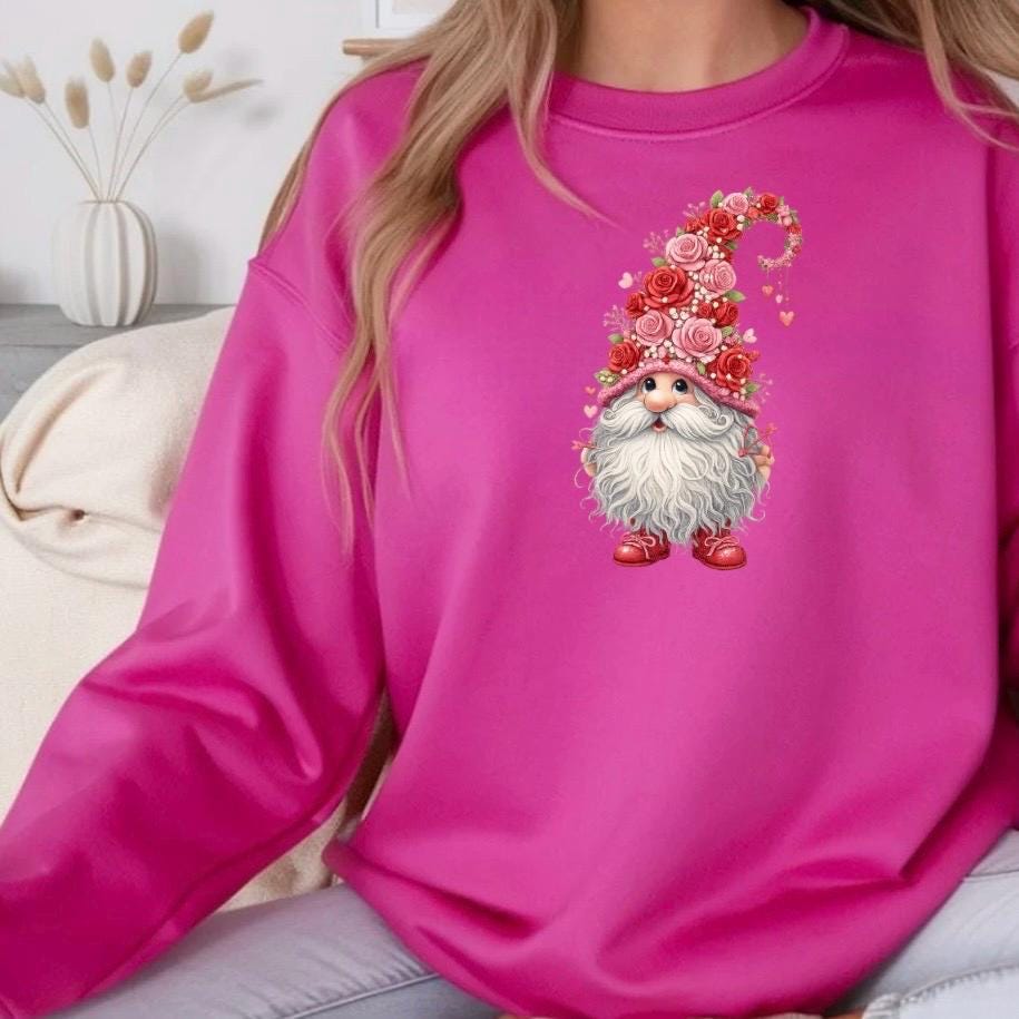 Valentine Gnome Shirt or Sweatshirt – Gildan Unisex Fit – Cute DTF Print for Women & Teens