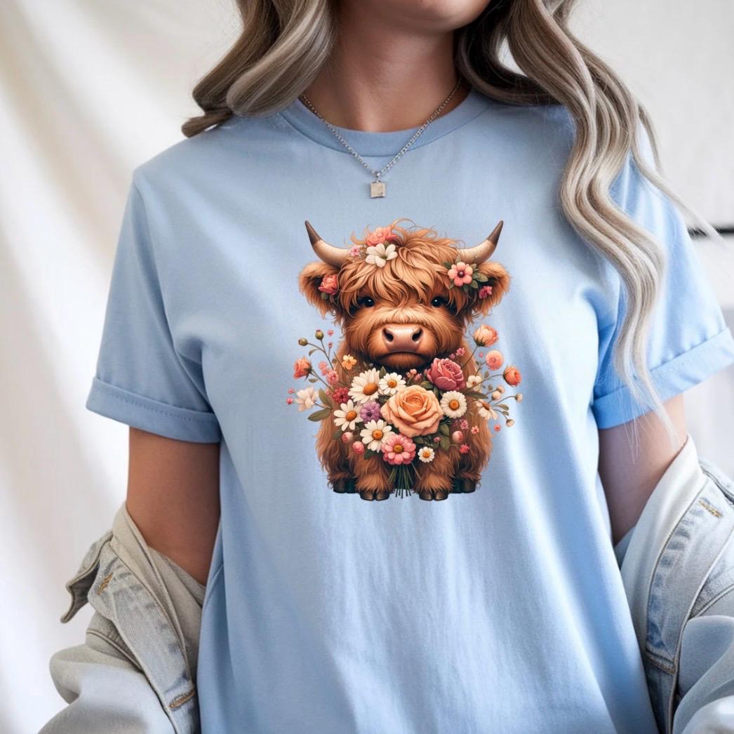 Highland Cow Floral Sweatshirt or T shirt