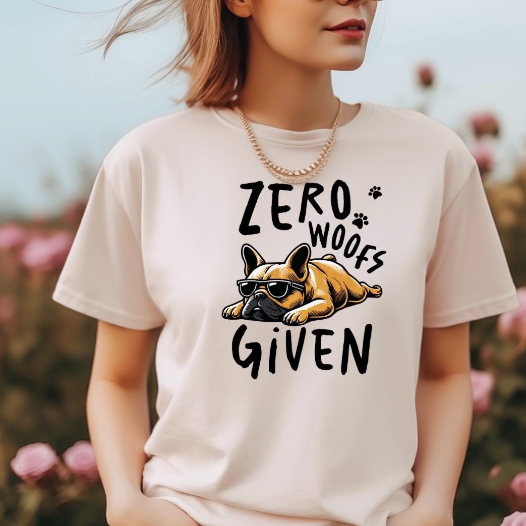Zero Woofs Given Funny Dog Shirt | French Bulldog T-Shirt | Lazy Dog Graphic Tee | Unisex Gift for Dog Lovers | Pet Humor Shirt