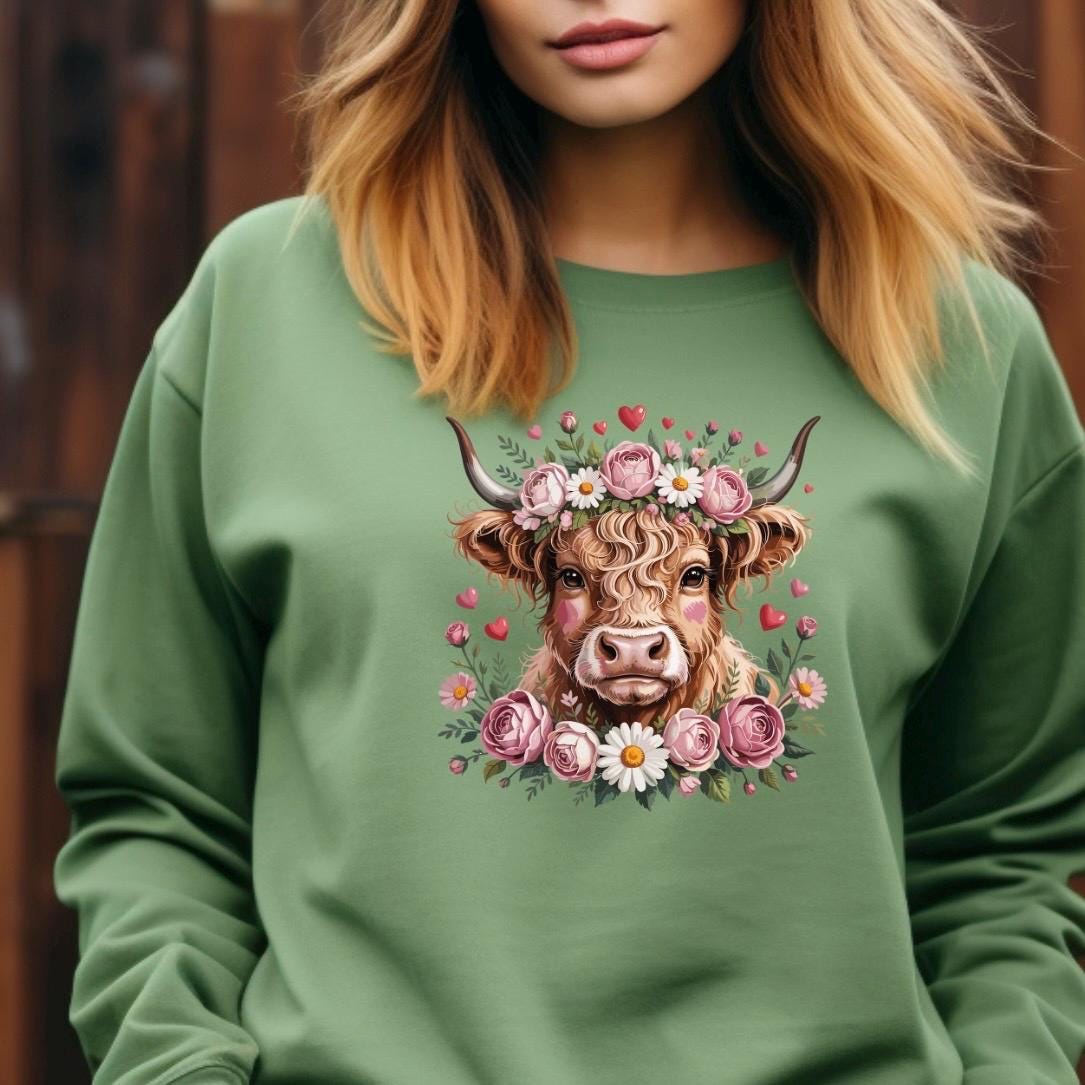 Highland Cow with Flower Crown T-Shirt or sweatshirt Cottagecore Western Graphic Tee