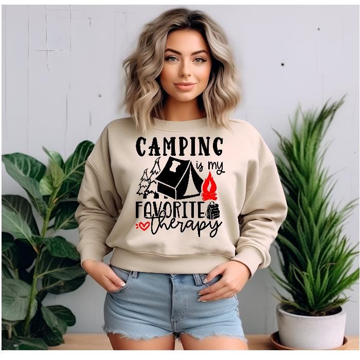 Camping Is My Favorite Therapy Shirt Sweatshirt – Gildan DTF Print – Nature Lover Tee