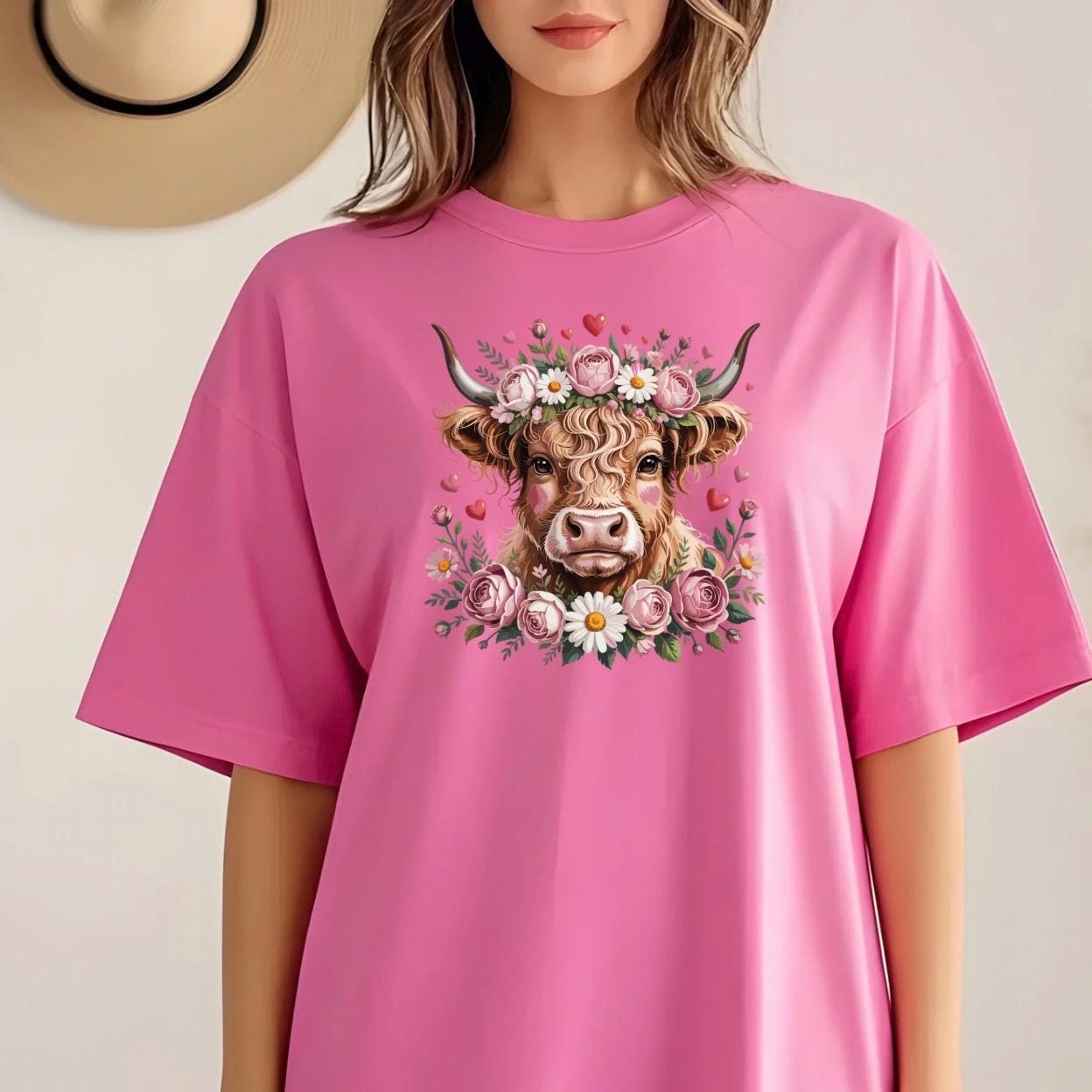 Highland Cow with Flower Crown T-Shirt or sweatshirt Cottagecore Western Graphic Tee