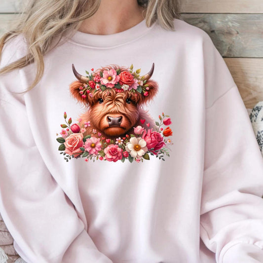 Highland Cow Floral Tee or sweatshirt