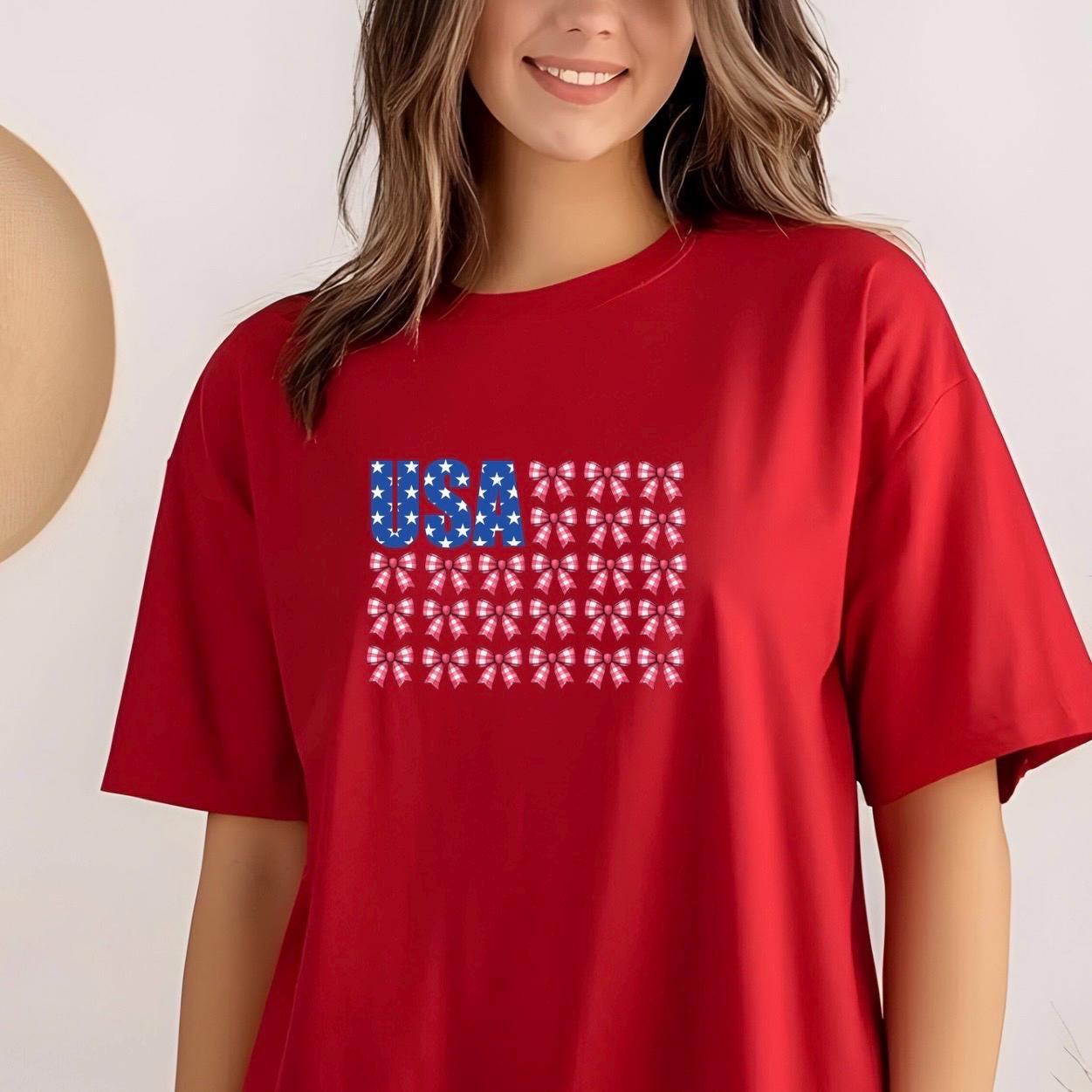 USA Bow Flag Sweatshirt | Patriotic Gingham Bows T-Shirt | 4th of July Shirt | Gildan DTF Print Unisex