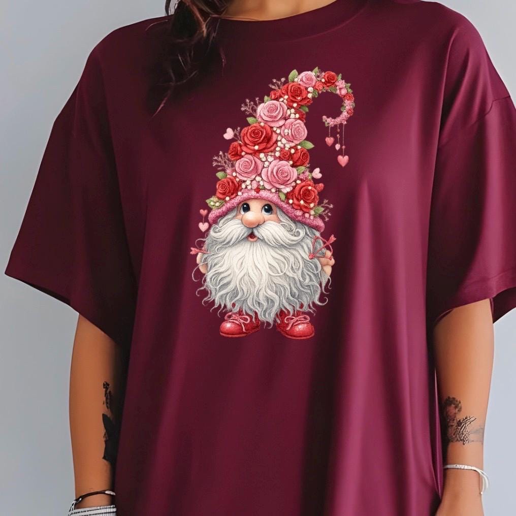 Valentine Gnome Shirt or Sweatshirt – Gildan Unisex Fit – Cute DTF Print for Women & Teens
