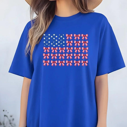 USA Bow Flag Sweatshirt | Patriotic Gingham Bows T-Shirt | 4th of July Shirt | Gildan DTF Print Unisex