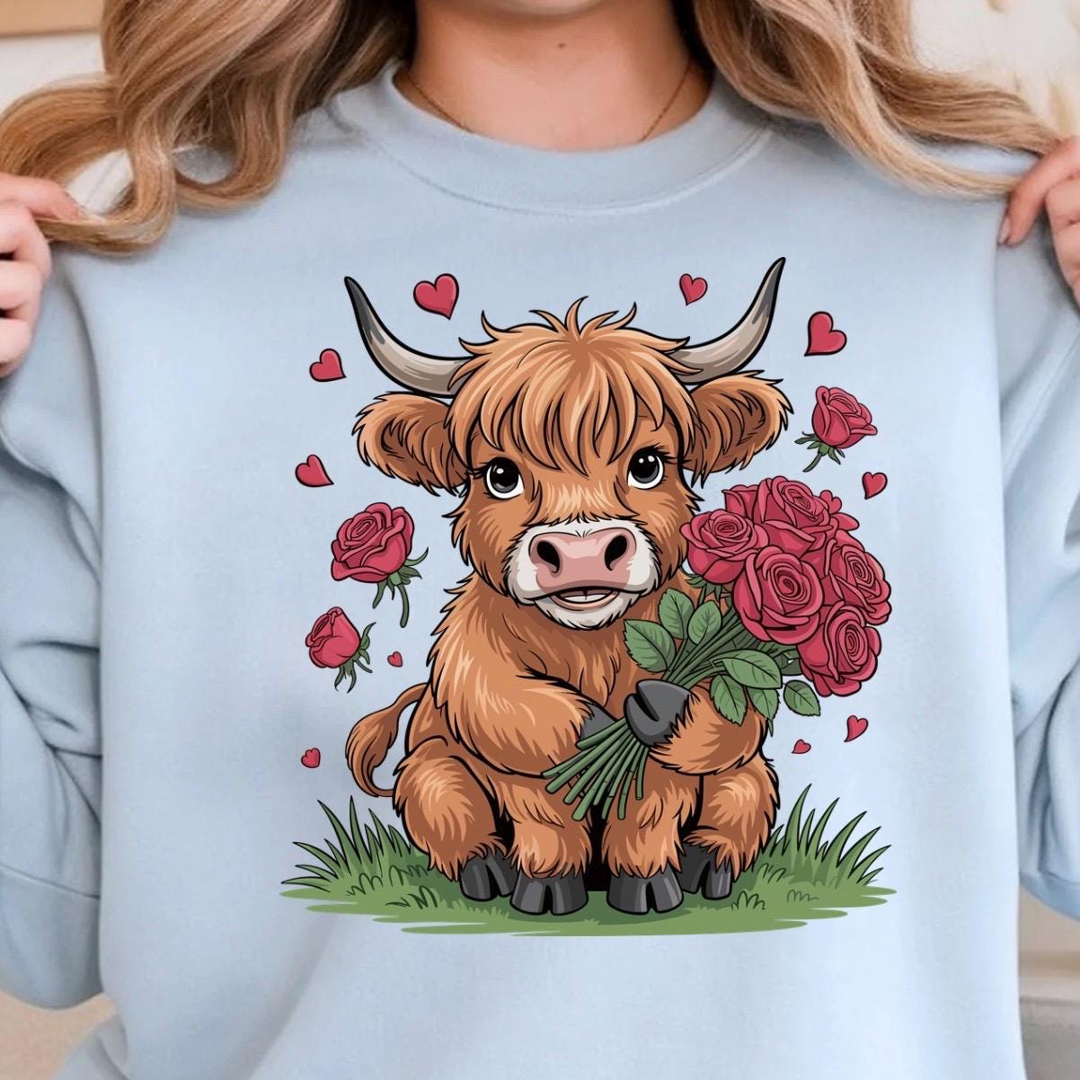 Highland Cow Valentine Shirt, Cute Cow Sweatshirt, Valentine Gift, Gildan Unisex Cozy Top