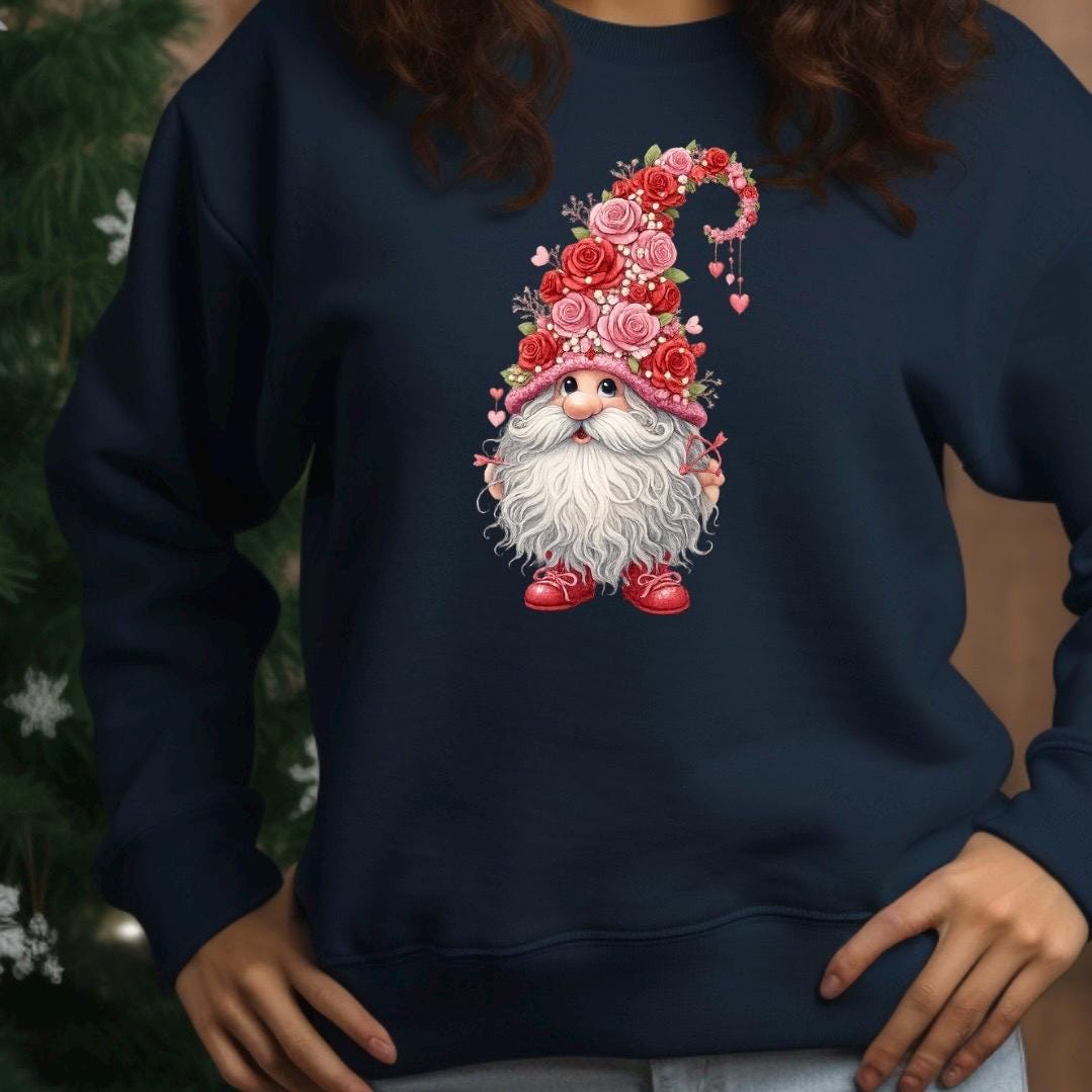 Valentine Gnome Shirt or Sweatshirt – Gildan Unisex Fit – Cute DTF Print for Women & Teens