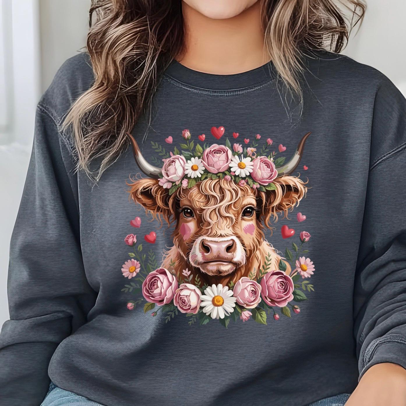 Highland Cow with Flower Crown T-Shirt or sweatshirt Cottagecore Western Graphic Tee