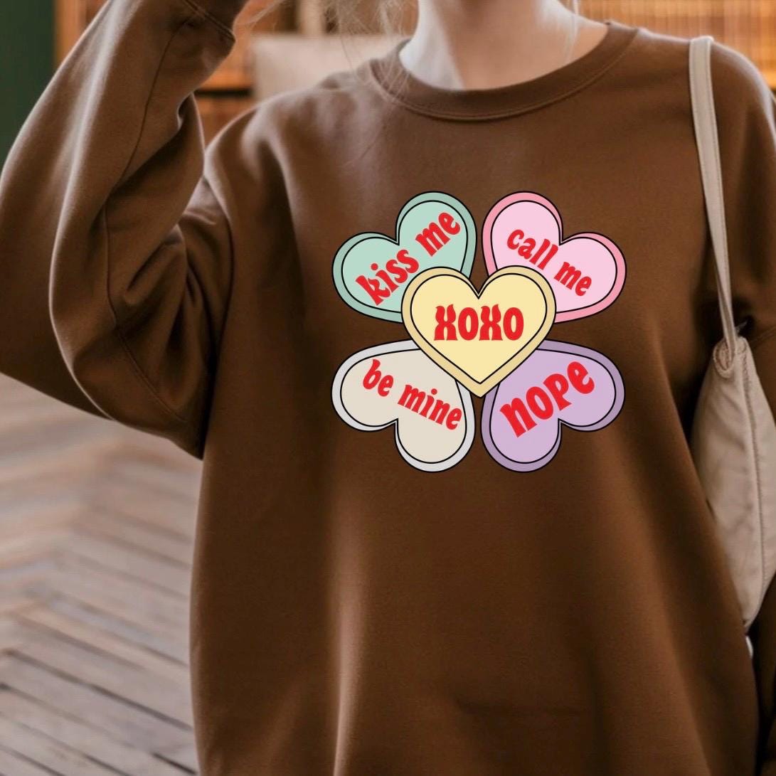 Valentine Conversation Hearts Crewneck — seasonal, gift‑friendly