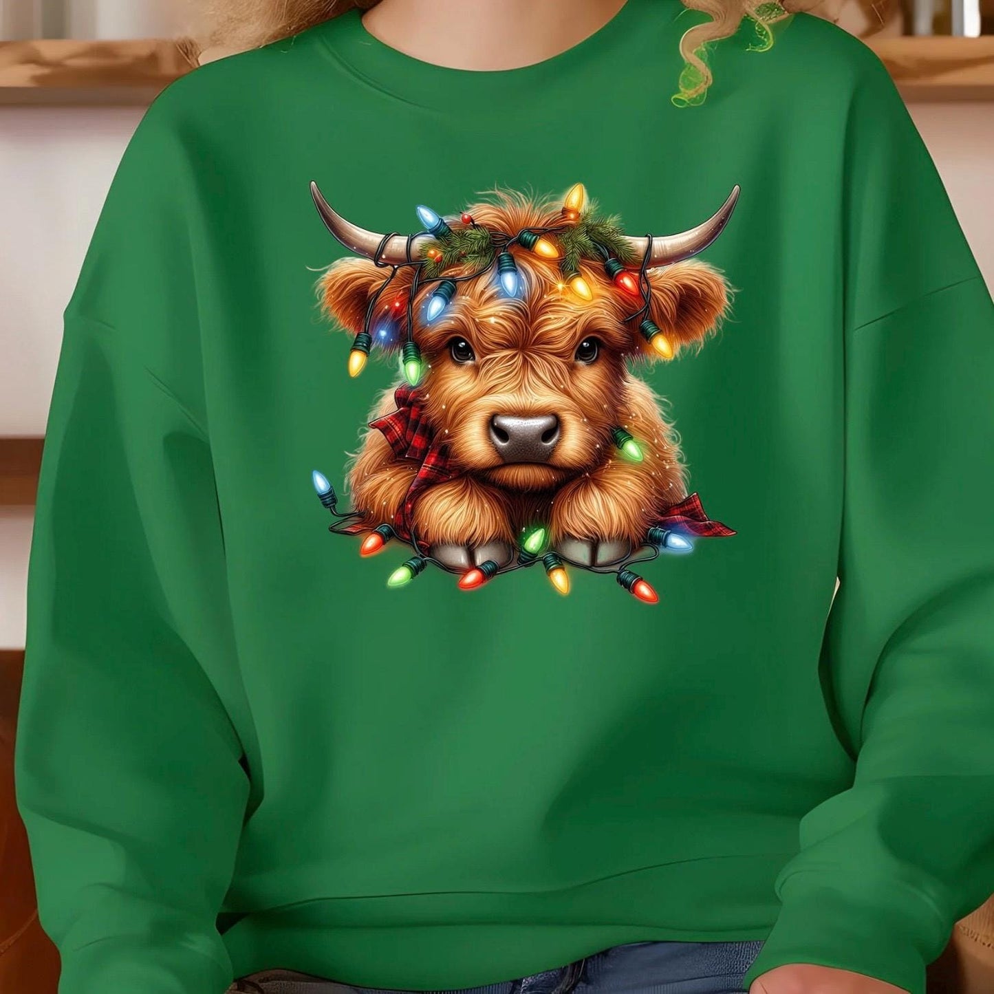 Festive Highland Cow Christmas Lights Sweatshirt or t shirt
