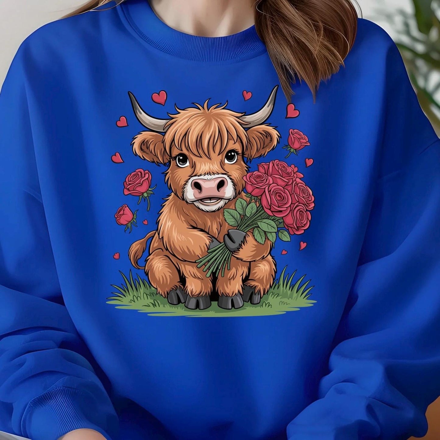 Highland Cow Valentine Shirt, Cute Cow Sweatshirt, Valentine Gift, Gildan Unisex Cozy Top