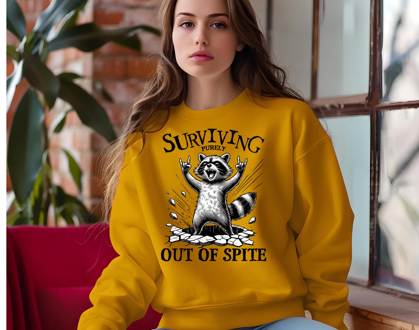 Surviving Out of Spite Raccoon Sweatshirt - Funny Graphic Tee