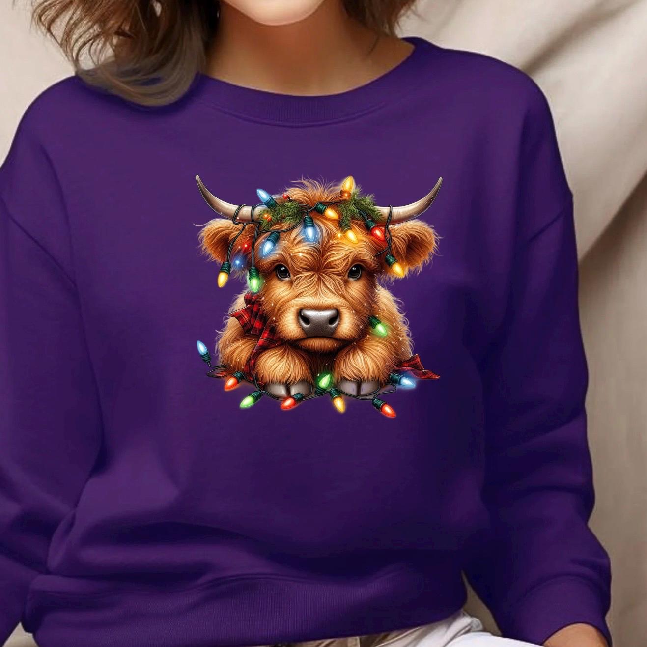 Festive Highland Cow Christmas Lights Sweatshirt or t shirt