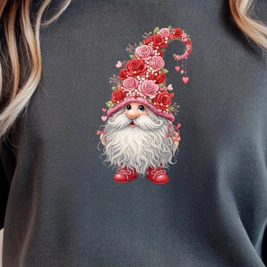 Valentine Gnome Shirt or Sweatshirt – Gildan Unisex Fit – Cute DTF Print for Women & Teens