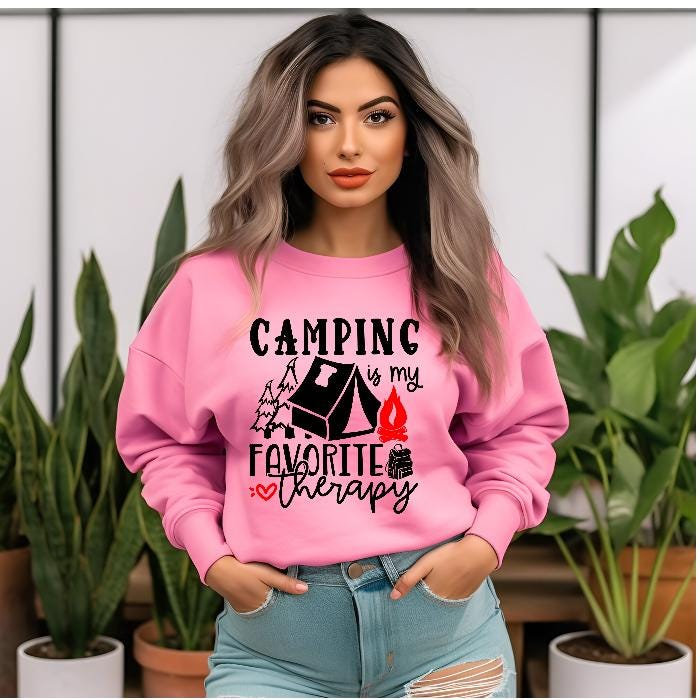 Camping Is My Favorite Therapy Shirt Sweatshirt – Gildan DTF Print – Nature Lover Tee