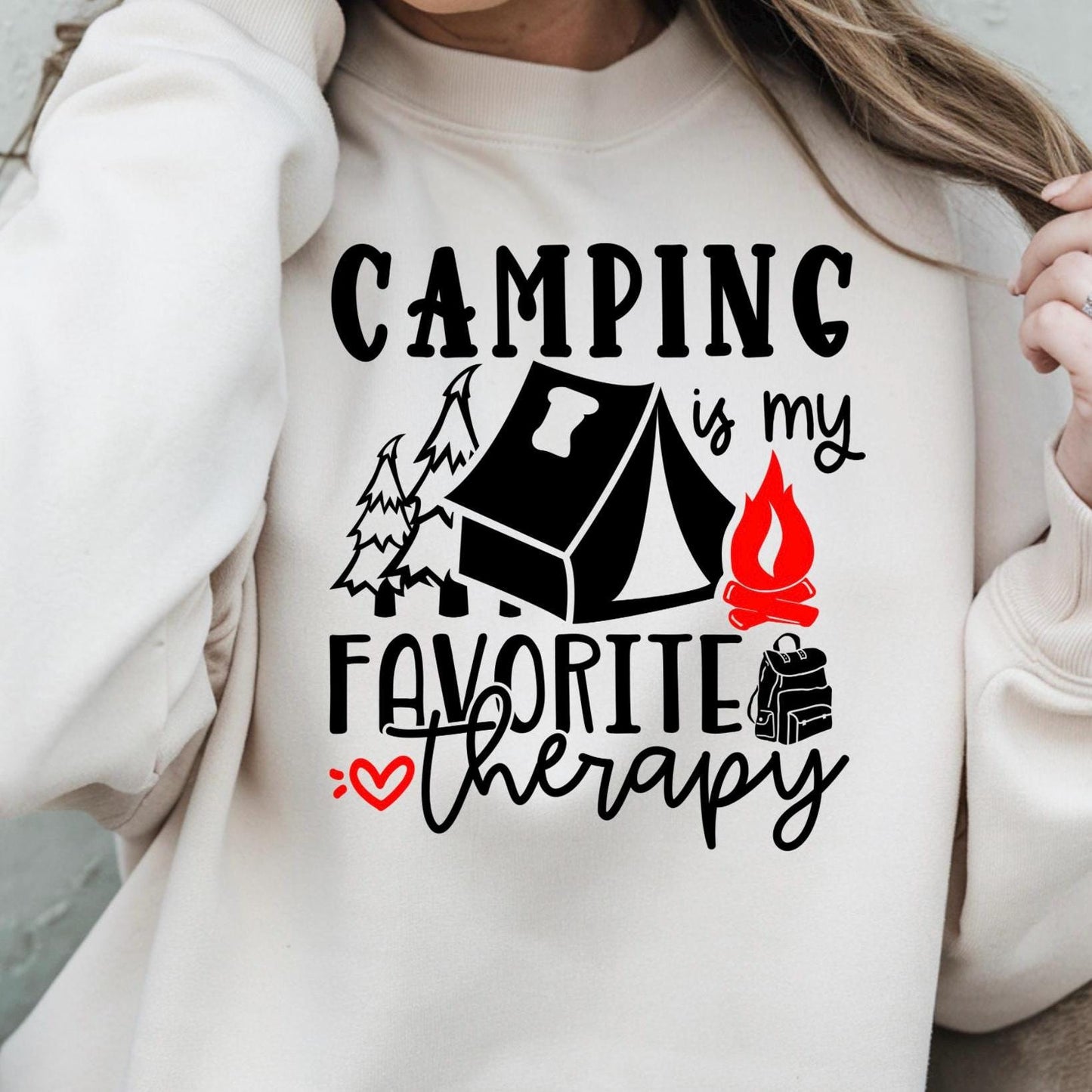 Camping Is My Favorite Therapy Shirt Sweatshirt – Gildan DTF Print – Nature Lover Tee