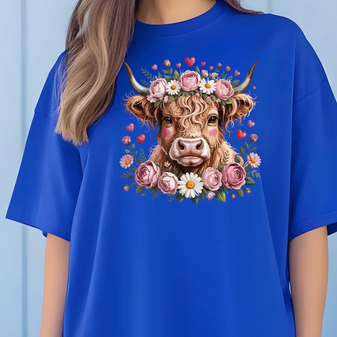Highland Cow with Flower Crown T-Shirt or sweatshirt Cottagecore Western Graphic Tee
