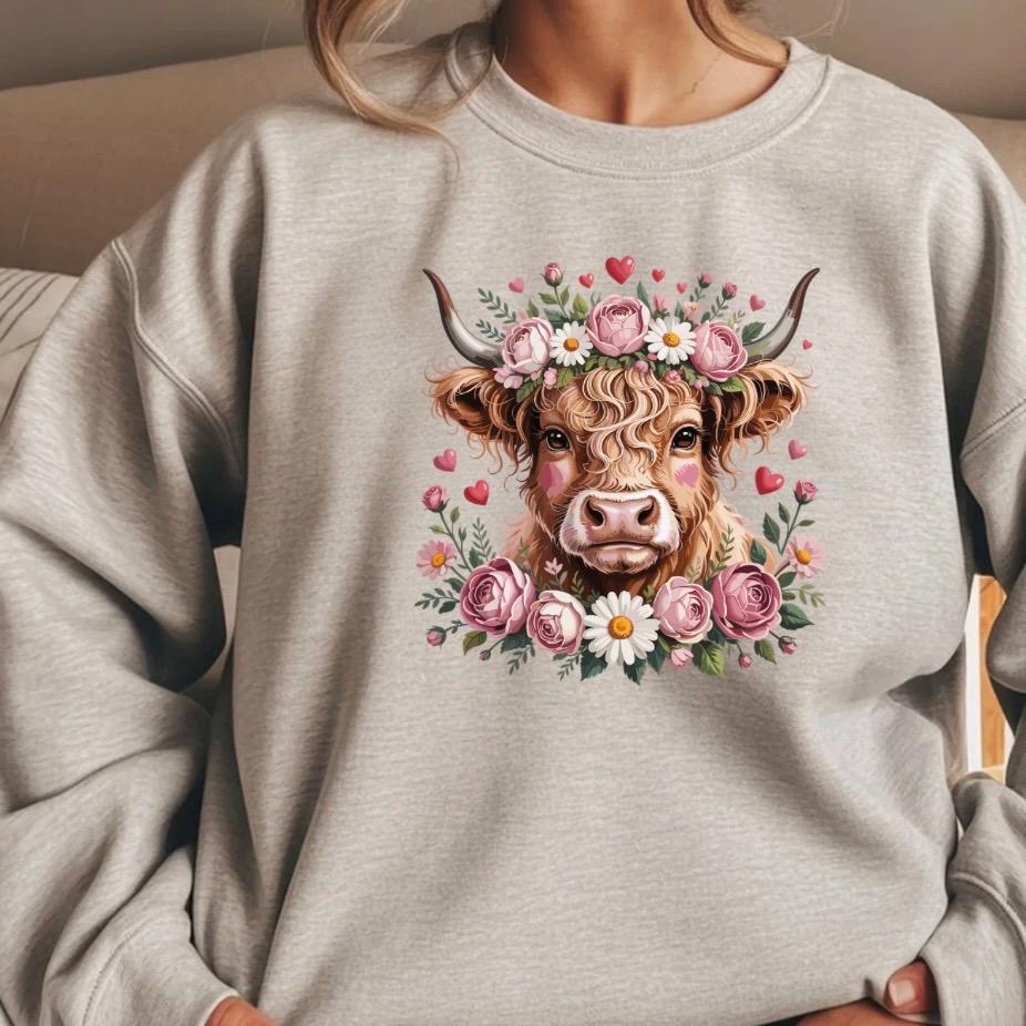 Highland Cow with Flower Crown T-Shirt or sweatshirt Cottagecore Western Graphic Tee