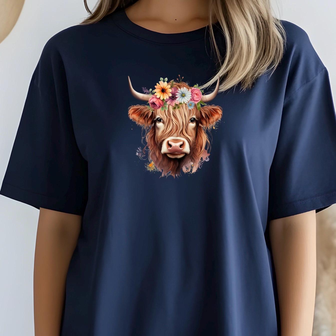 Floral Highland Cow Sweatshirt, Farm Animal Crewneck tshirt