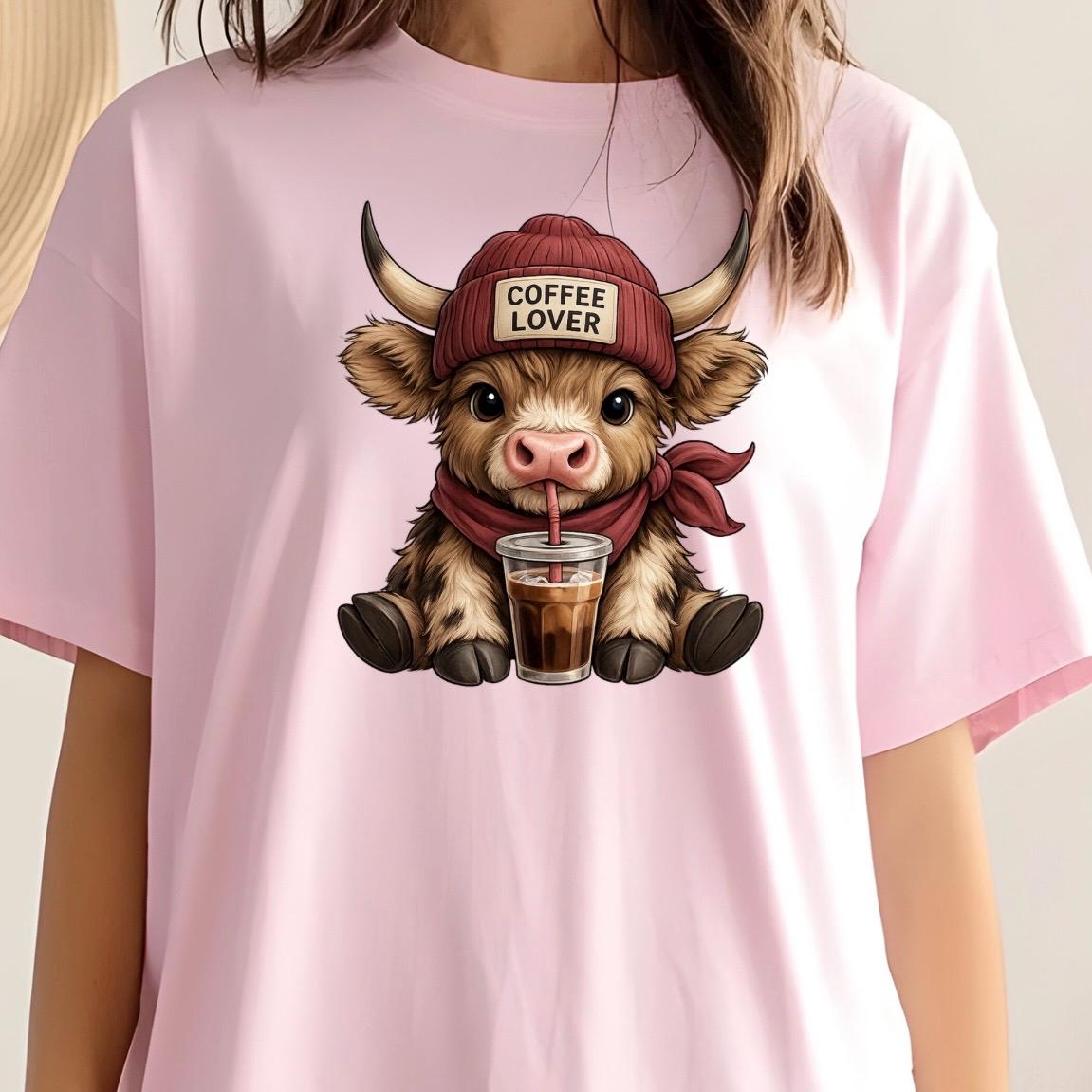 Cute Highland Cow "Coffee Lover" T-Shirt or Sweatshirt | Funny Iced Coffee Graphic Tee | Fall Aesthetic Crewneck