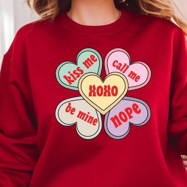 Valentine Conversation Hearts Crewneck — seasonal, gift‑friendly