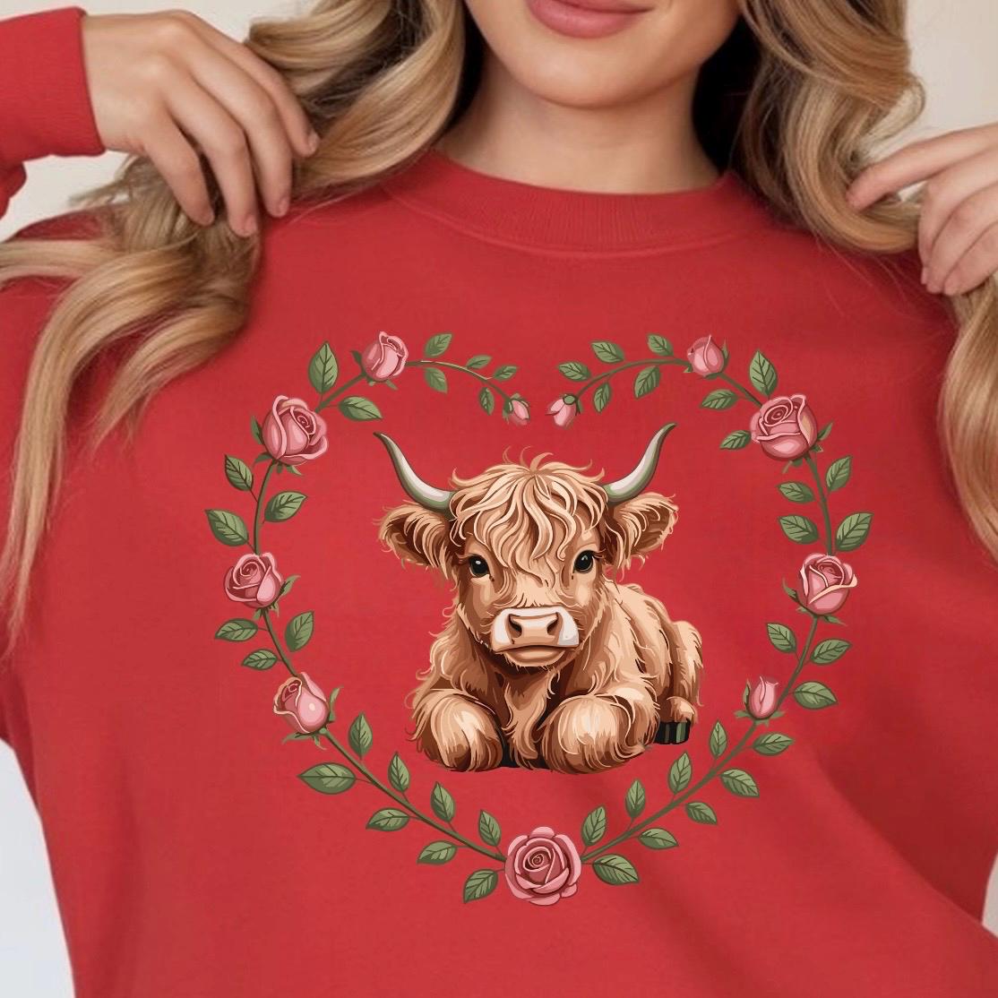 Highland Cow Valentine Sweatshirt Shirt Cute Cow Love Gift for Animal Lovers Cozy Gildan